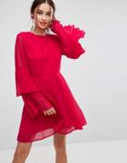 Asos Triple Pleated Sleeve Mini Skater Dress - Multi
