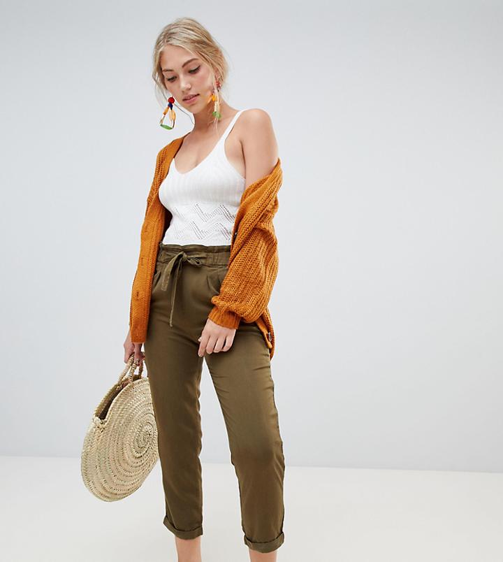 Stradivarius Khaki Tie Waist Fluid Pants