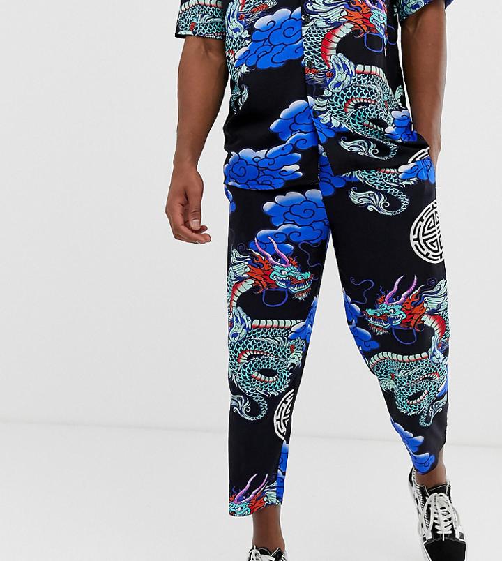 Reclaimed Vintage Inspired Dragon Print Relaxed Cropped Pants - Black