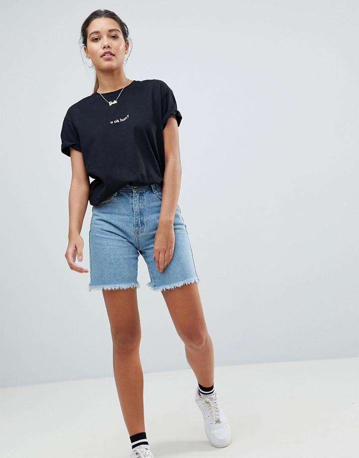 Missguided Longline Denim Shorts - Blue