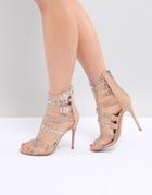 Steve Madden Moto Embellished Strappy Heeled Sandals - Beige