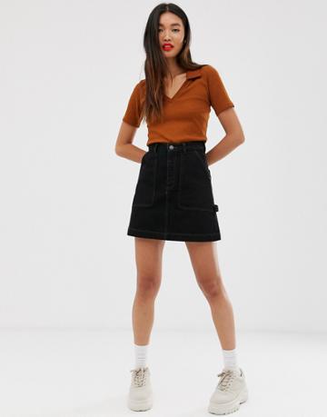 Monki Organic Cotton Denim Mini Skirt In Black-blue