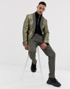 Asos Design Slim Suit Tuxedo Pants In Gold Diamond Jacquard - Gold