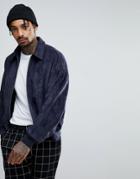 Asos Oversized Faux Suede Harrington Jacket In Navy - Navy