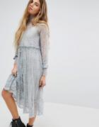 Navy London High Neck Lace Dress With Delicate Flowers - Gray