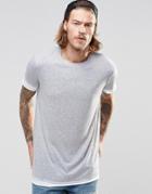 Asos Longline T-shirt In Linen Mix With Contrast Trim In Gray - Gray