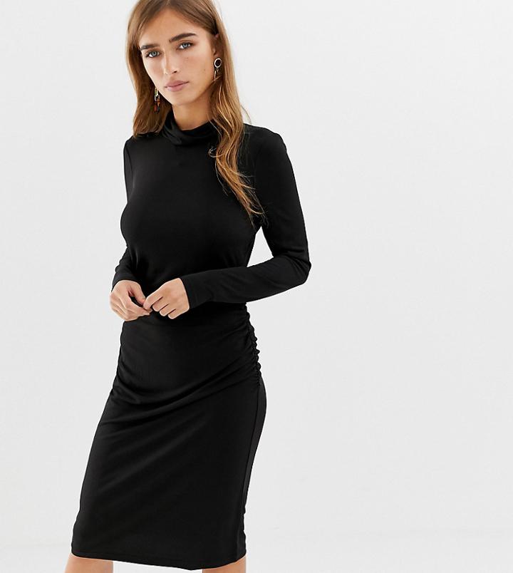 Vero Moda Petite Slinky Bodycon Roll Neck Mini Dress In Black