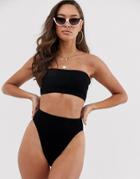 Asos Design Mix And Match Crinkle Bandeau Bikini Top-black