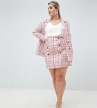 Unique 21 Hero Plus High Waist Double Breasted Mini Skirt In Pink Check Two-piece - Pink