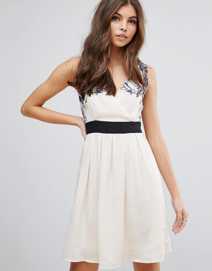 Pussycat London Skater Dress With Contrast Waistband - Cream
