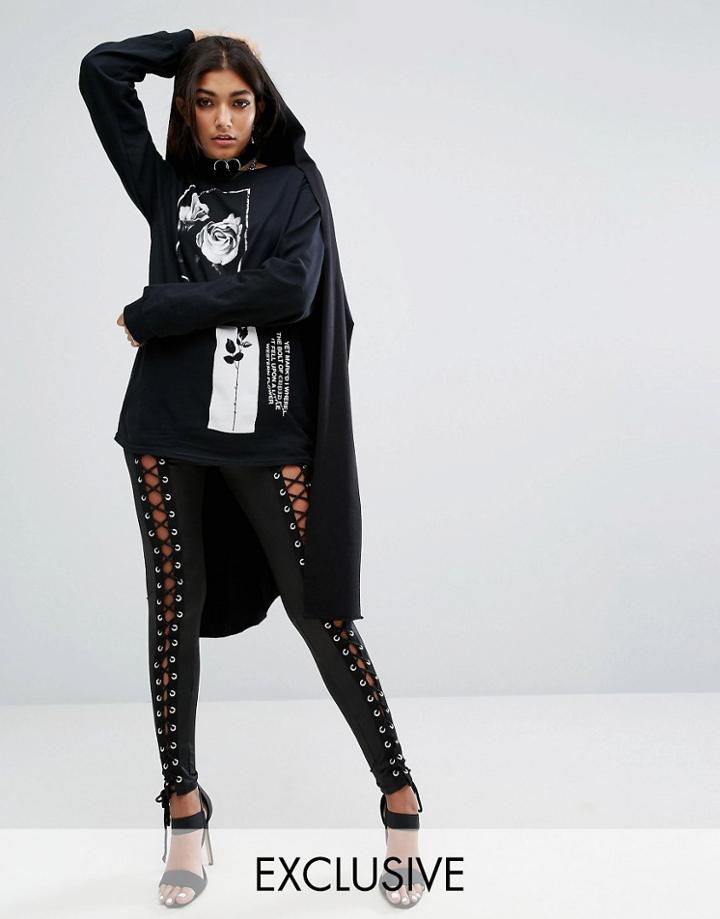 Bones Leggings With Lace Up Front - Black