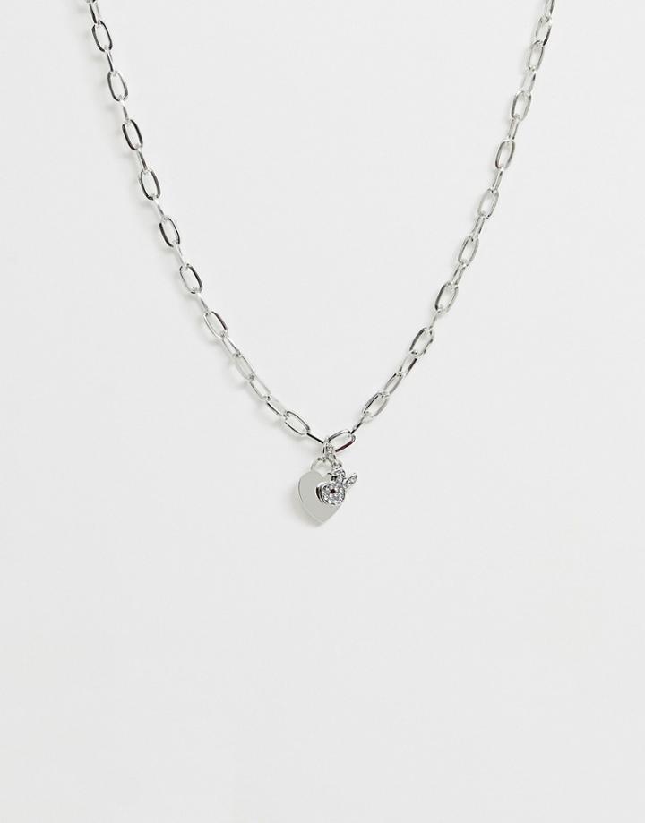 Asos Design Necklace With Vintage Style Heart And Bunny Pendants In Silver Tone - Silver