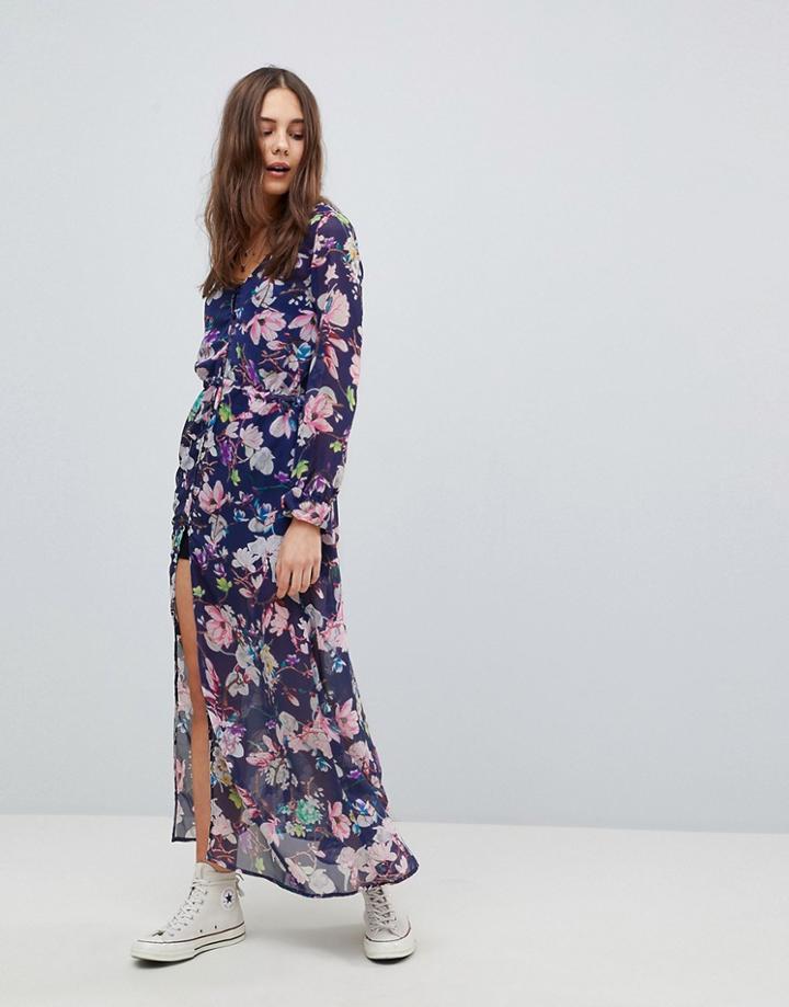 Brave Soul Saskia Cover Up Sheer Maxi Dress - Navy