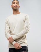 Asos Longline Long Sleeve T-shirt With Loopback Patches - Beige