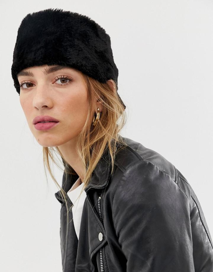 Asos Design Headband In Faux Fur With Ties In Black