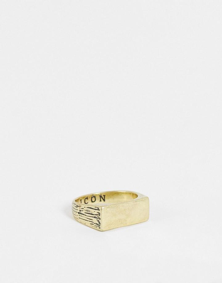 Icon Brand Stone Engraved Signet Ring In Gold
