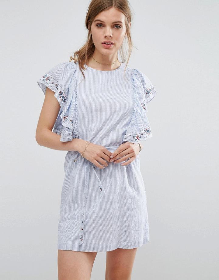 Suncoo Frilled Denim Dress - Blue