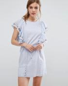Suncoo Frilled Denim Dress - Blue