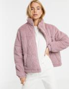 New Look Faux Fur Cord Puffer Jacket In Light Pink