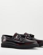 Asos Design Creeper Loafers In Burgundy Leather-red