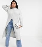 Vero Moda Curve Longline Knitted Sweater With Split In Gray-grey