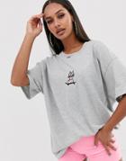New Love Club Kitty Skate Embroidered Graphic T-shirt In Oversized Fit-black