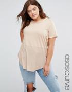 Asos Curve Contrast Ribbed Panel T-shirt - Tan