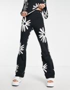 Noisy May Exclusive Flared Pants In Black Daisy Print - Part Of A Set