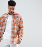 Asos Design Tall Oversized Longling Check Shirt With Bleach Wash - Orange