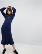 Asos Hooded Sweat Dress With Ruched Sleeves - Navy