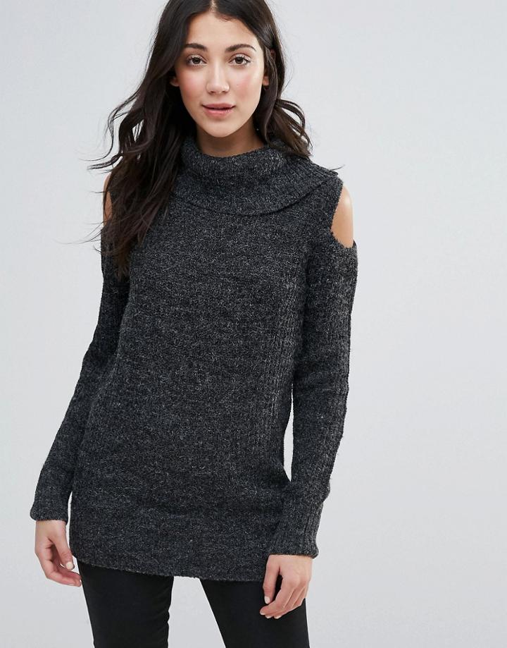 Qed London Cold Shoulder Sweater - Gray