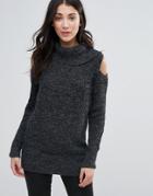 Qed London Cold Shoulder Sweater - Gray