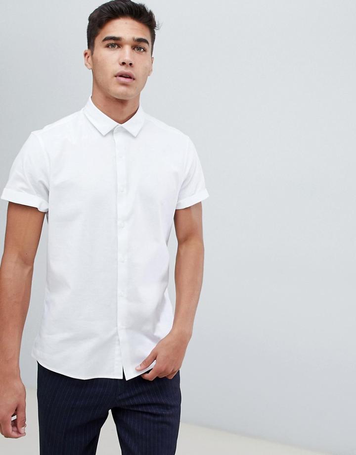 Asos Design Formal Slim Oxford Shirt In White With Short Sleeves