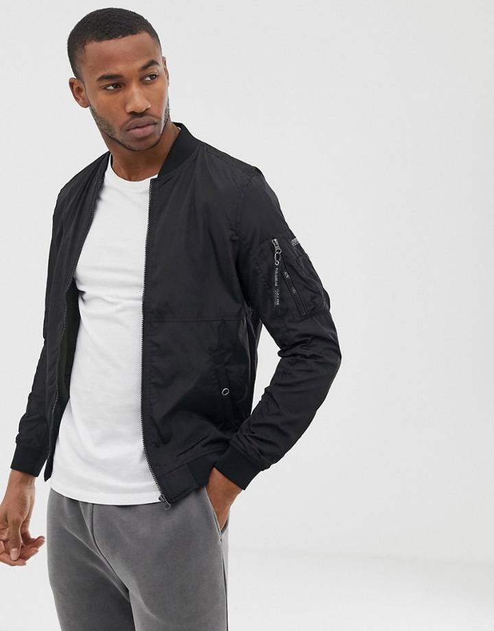 Pull & Bear Bomber In Black - Black