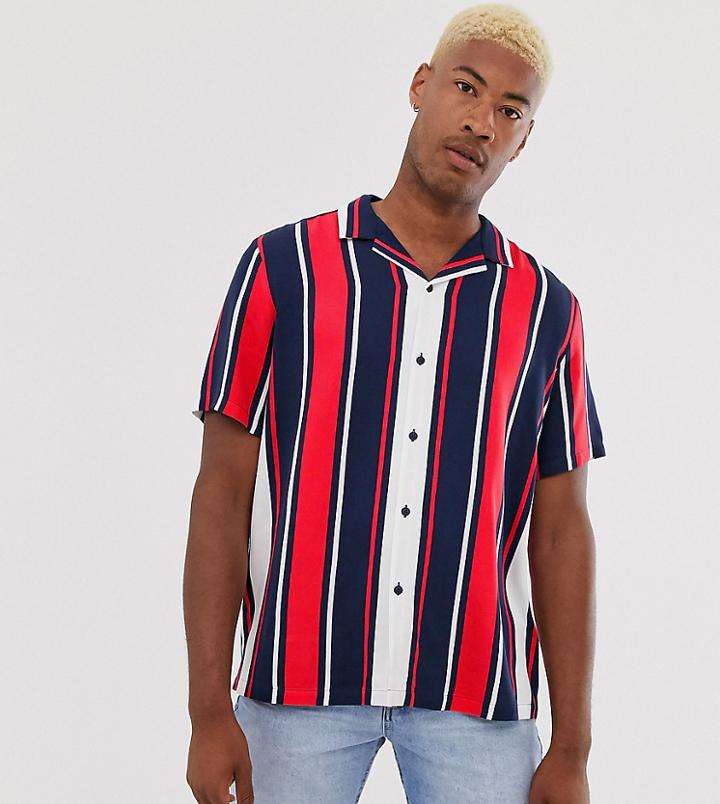 Asos Design Tall Relaxed Stripe Shirt In Navy