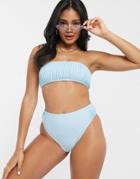 Missguided Pleated Bandeau Bikini Top In Blue-blues