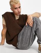 Asos Design Knitted Sleeveless V Neck Sweater In Brown
