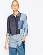 Asos White Mixed Denim Chambray Shirt - Multi