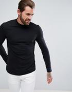 Asos Design Long Sleeve T-shirt With Turtleneck And Curve Hem In Black - Black