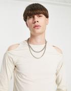 Asos Design Long Sleeve Muscle Fit T-shirt With Cold Shoulder In Stone-neutral