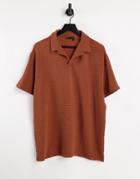 Asos Design Relaxed Overhead Revere Polo Shirt In Orange Texture
