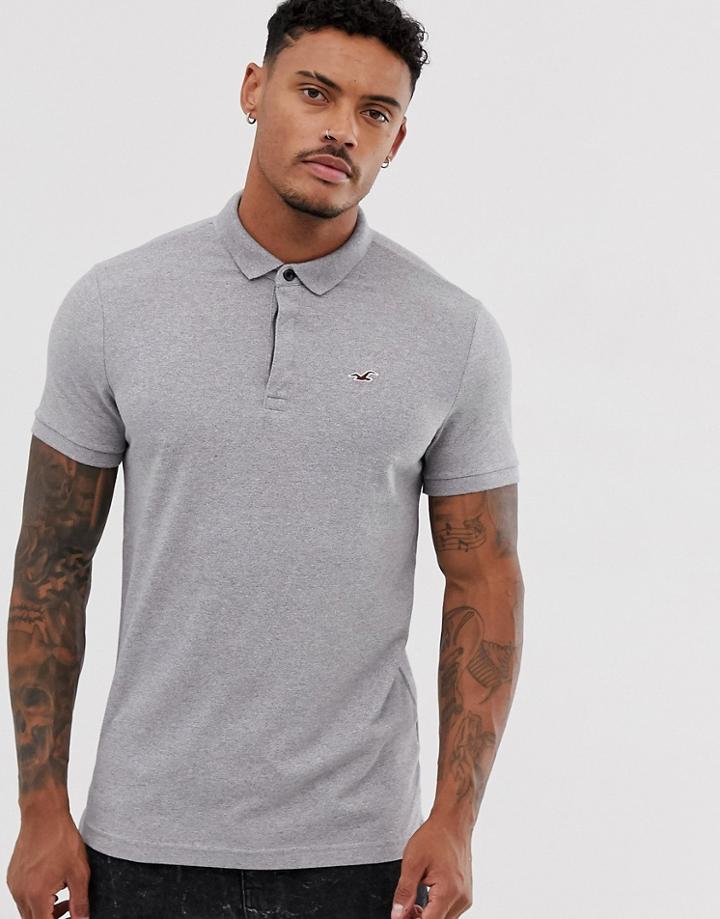 Hollister Icon Logo Modern Collar Slim Fit Polo In Gray - Gray