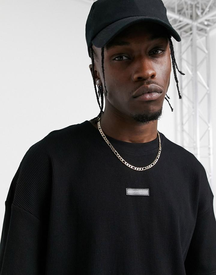 Good For Nothing Knitted T-shirt With Rubber Logo In Black