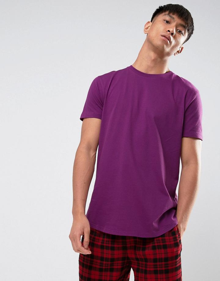 Asos Longline T-shirt With Curved Hem - Purple