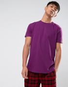 Asos Longline T-shirt With Curved Hem - Purple
