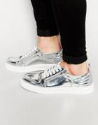 Asos Sneakers In Silver With Zips - Silver