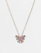 Asos Design Necklace With Pretty Crystal Butterfly Pendant In Gold Tone