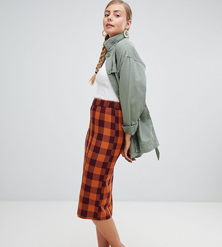 Monki Checked Tailored Midi Skirt