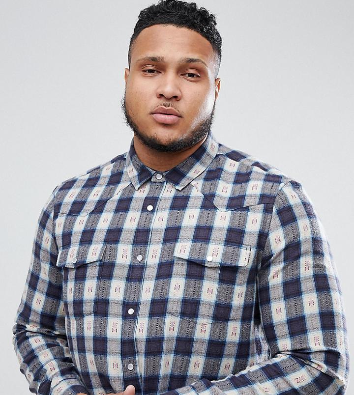Asos Design Plus Dobby Western Check Shirt - Black