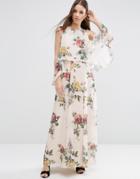 Asos Extreme Cold Shoulder Floral Maxi Dress - Multi
